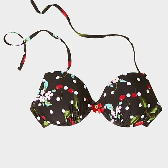 Betsey Johnson Womens Cherry Bomb Bikini Top Swimwear - Picture 2 of 5